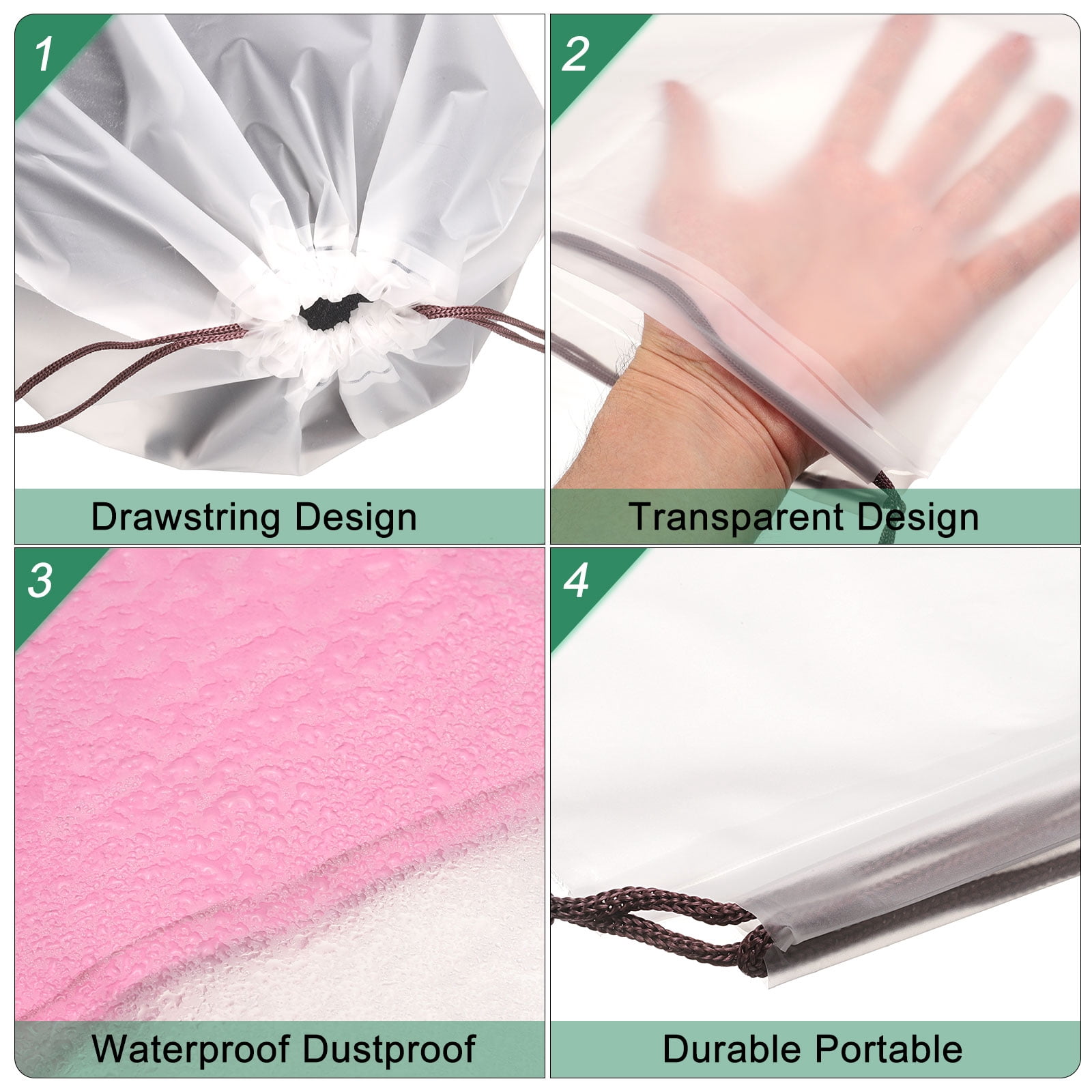 60pcs Transparent Shoe Bags 15.7" x 11.8" Clear PE Waterproof Shoe Bags, White