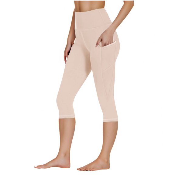 Costeam Womens Elastic High Waist Yoga Capri Leggings with Side Pockets Stretch Fit Quick Dry Workout Running Athletic Bottom Pants
