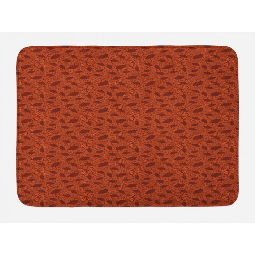 Burnt Orange Bath Mat, Leafage Pattern with Victorian Lace Design