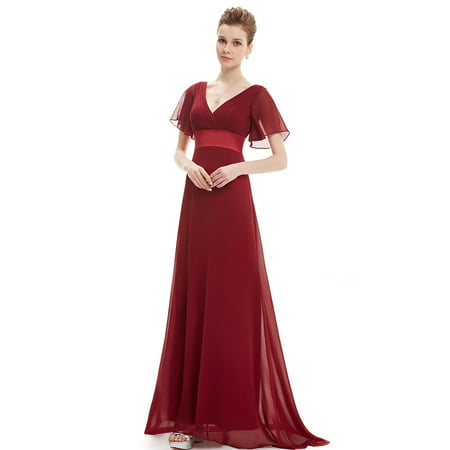 Ever-Pretty Womens Chiffon Short Sleeve Long Maxi Formal Evening Party Bridesmaid Dresses for Women 98903 Burgundy