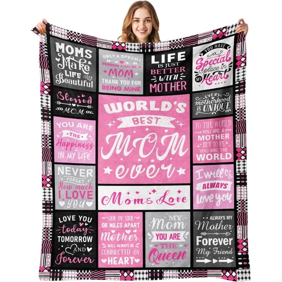 "Best Mom Ever" Cozy Blanket - Loving Messages with Trendy Pink and Black Pattern - Great for Mother’s Day