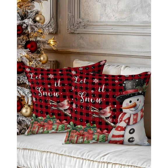 Christmas Decorative Throw Pillow Covers 20x20 Inch Set of 2 Snowman Cardinals Pillow Cases for Couch, Christmas Snowflake Red Plaid Cushion Case for Living Room Bedroom Bed Car Chair