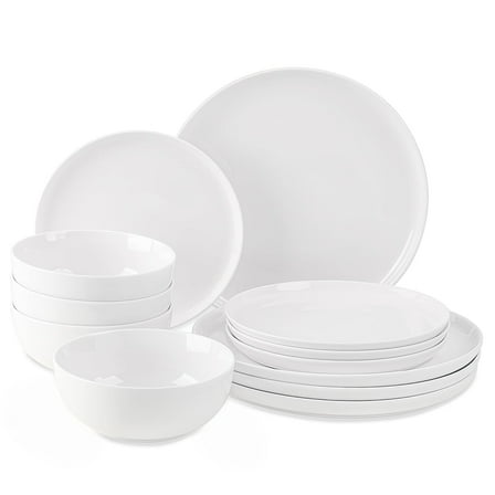WishDeco Plates and Bowls Sets, 12 Pieces Dinnerware Sets, Ceramic Dishes Set for 4, White Kitchen Dishware Set, Microwave and Dishwasher Safe