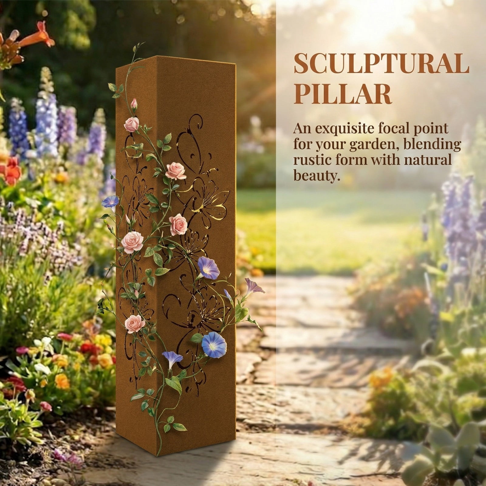 Outdoor Pineapple Garden Column, Rustic Metal Light Cover Sculpture, Modern Yard Statues, Patio Walkway Decor, Column for Garden Beds, Entryways, Pathways, Summer Outdoor Art Accent, Weatherproof, C