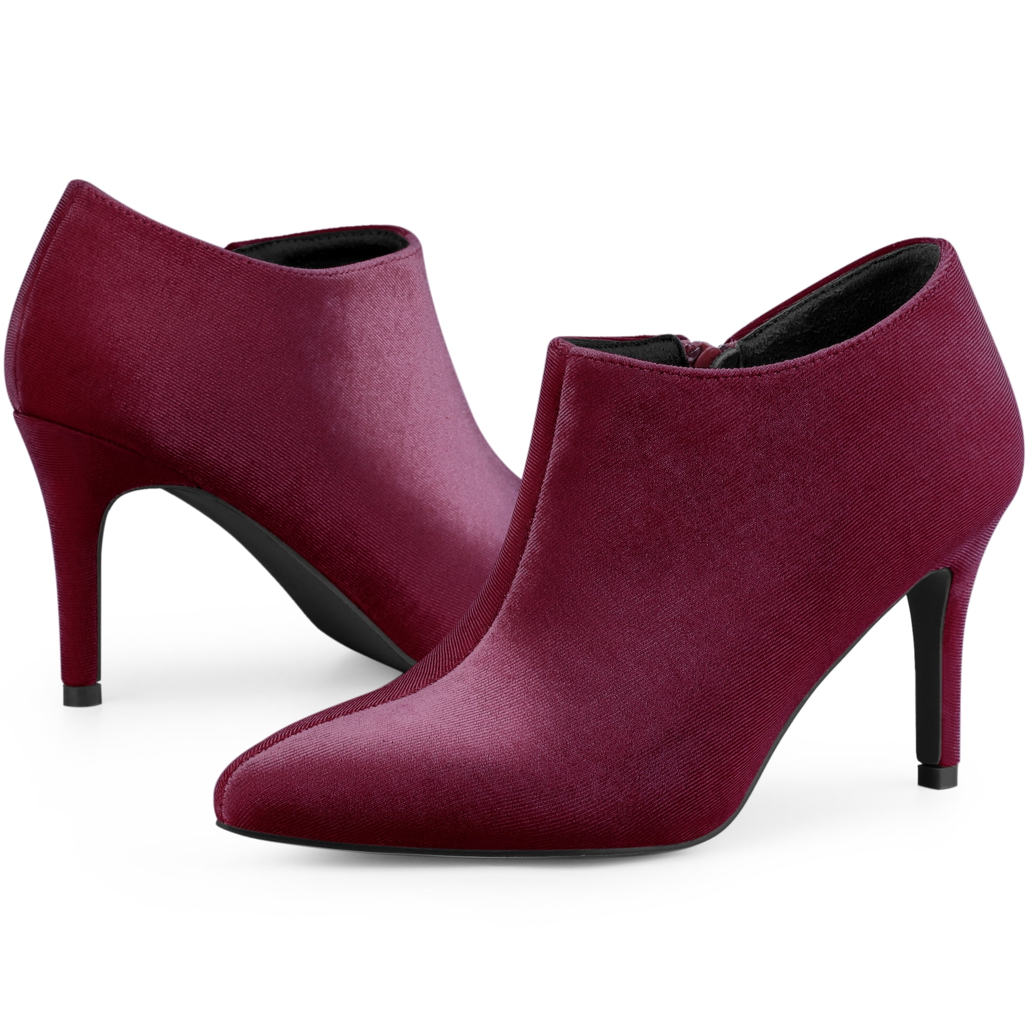 DARING DIVA Women's Stylish Velvet Pointy Toe Stiletto Heels Booties Burgundy US 7.5