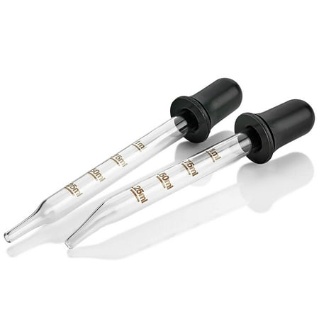 Eye Dropper - (Pack of 2) Bent & Straight Tip Calibrated Glass Medicine Droppers for Medications or Essential Oils Pipette Dropper for Accurate Easy Dose and Measurement (1 mL