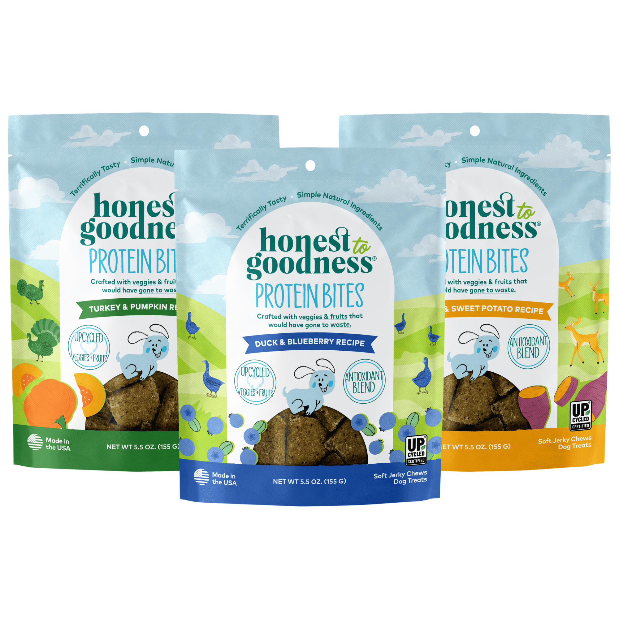 Honest to Goodness Protein Bites Field & Forest Soft Jerky Chews for Dogs Variety Pack, 3pc