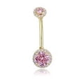 thumbnail image 5 of AVORA 10K Yellow Gold Pink Simulated Diamond CZ Halo Belly Button Ring Body Jewelry (14 Gauge), 5 of 5