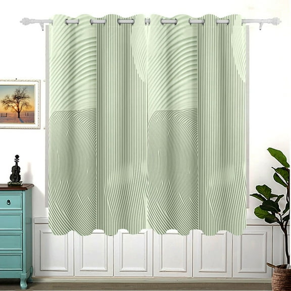 Minimalist Green Line Pattern Thermal Blackout Curtains 63x55 Inch 2 Panels Grommet Window Drapes for Bedroom Living Room