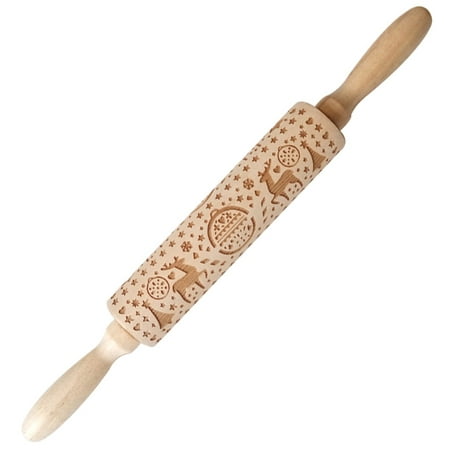 

ZPPruwei Christmas Rolling Pin Engraved Carved Wood Embossed Rolling Pin Kitchen Tool