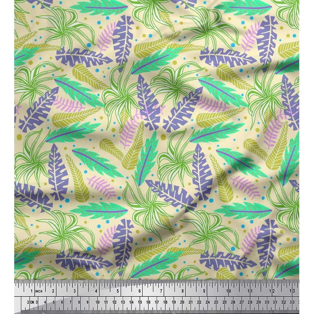 Soimoi Velvet Fabric Dot & Leaves Artistic Print Fabric by Yard 58 Inch Wide