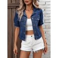 thumbnail image 3 of Abrigos De Mezclilla De Manga Corta Lisos, Chaquetas De Mezclilla Con Solapa Y Bolsillos Con Solapa De Botón De Un Solo Pecho, Ropa De Mezclilla Para Mujer, 3 of 4
