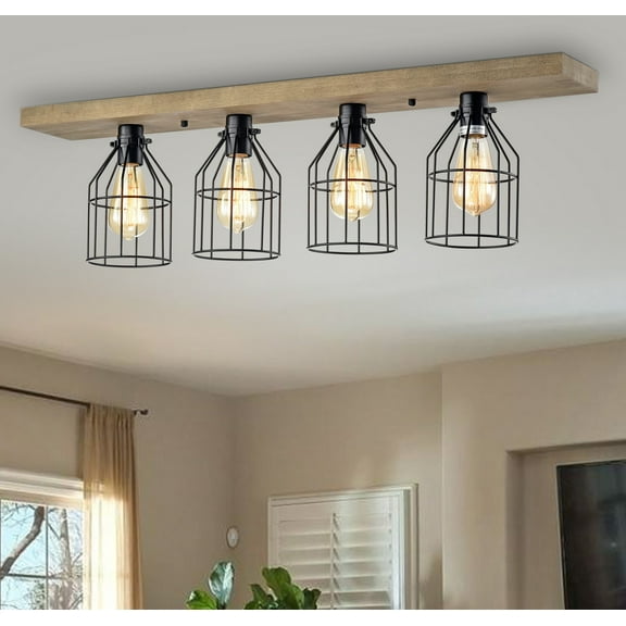 Warehouse of Tiffany Matzing 4-Light Wood and Metal Cage Flush Mount