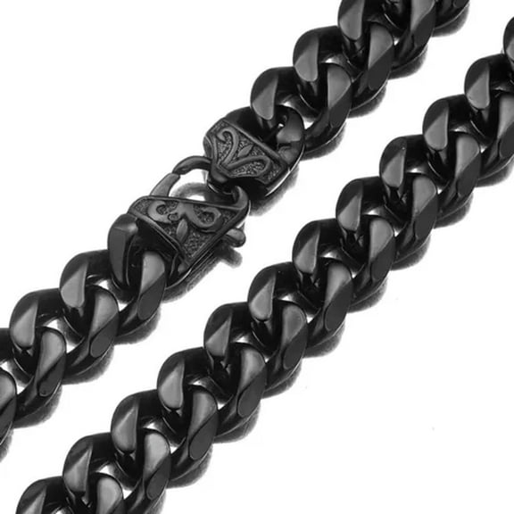 EOEMY 12/15mm 7-40Inches Fashion Cuban Curb Chain Necklace Bracelet Stainless Steel-Black-15mm-9.5Inch Bracelet
