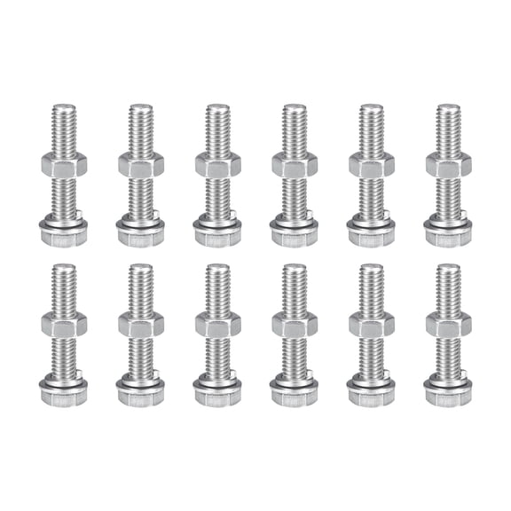 M8 x 45mm Hex Head Screws Bolts, Nuts, Flat & Lock Washers Kits, 304 Stainless Steel Fully Thread Hexagon Bolts 12 Sets