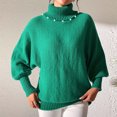 thumbnail image 5 of Itsame Knitted Sweater Women Long Sleeves Sweatershirt High Neck Solid Color Relaxed Sweatshirts Green Size S, 5 of 5