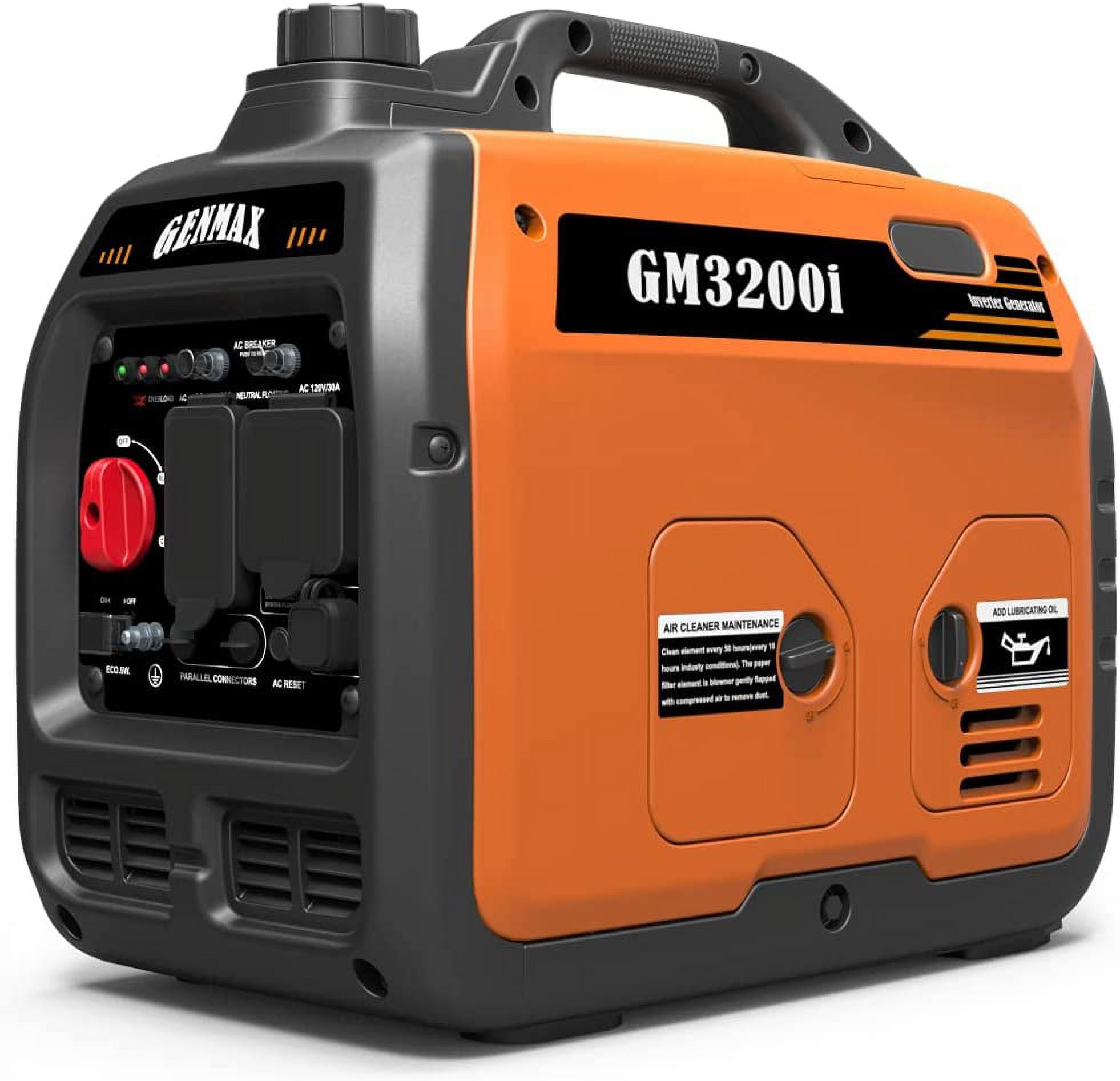 GENMAX Portable Inverter Generator,3200W ultra-quiet gas engine & RV Ready, EPA Compliant, Eco-Mode Feature, Ultra Lightweight for Backup Home Use & Camping (GM-3200i)