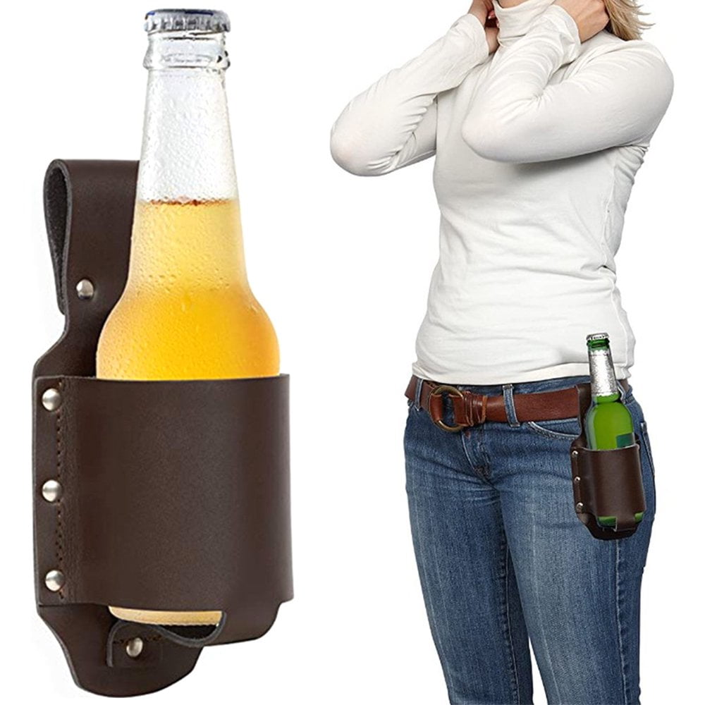 Classic Beer Holster PU Leather Beer Holster Beer Holder Belt Drink Waist Bag Cowboy Style Waist Beverage Holder for 12 Ounce Beer Bottle Beer Can Soda for Travel Outdoor Walmart