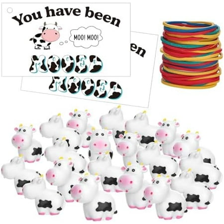 60 Pcs You Have Been Mooed Card Kits Includes 20 Moo Moo Card 20 Mini Resin Cows 20 Elastic Rubber Bands for Cruising Carnival Party SUV Car Game Rewards