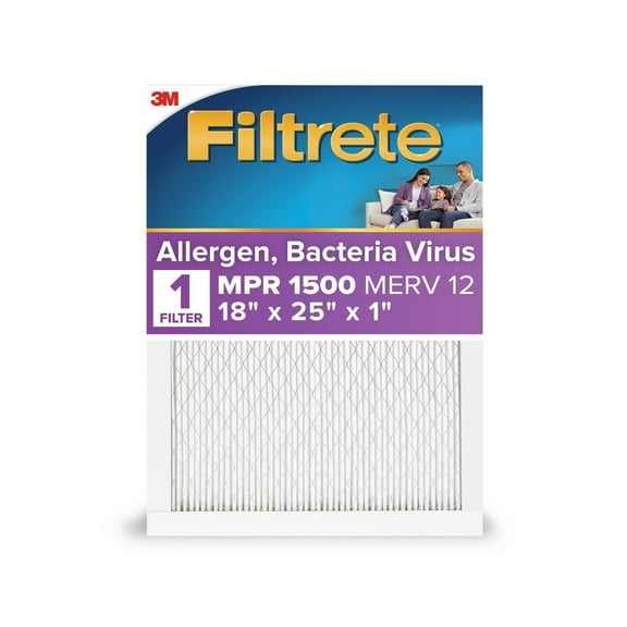 Filtrete 18x25x1 HVAC Furnace Air Filter, MPR 1500 MERV 12, Allergen, Bacteria and Virus, 1 Filter