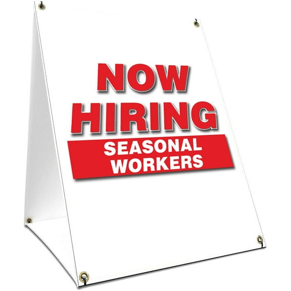 A-frame Sidewalk Now Hiring Seasonal Workers Sign With Graphics On Each Side | 24" X 36" Print Size
