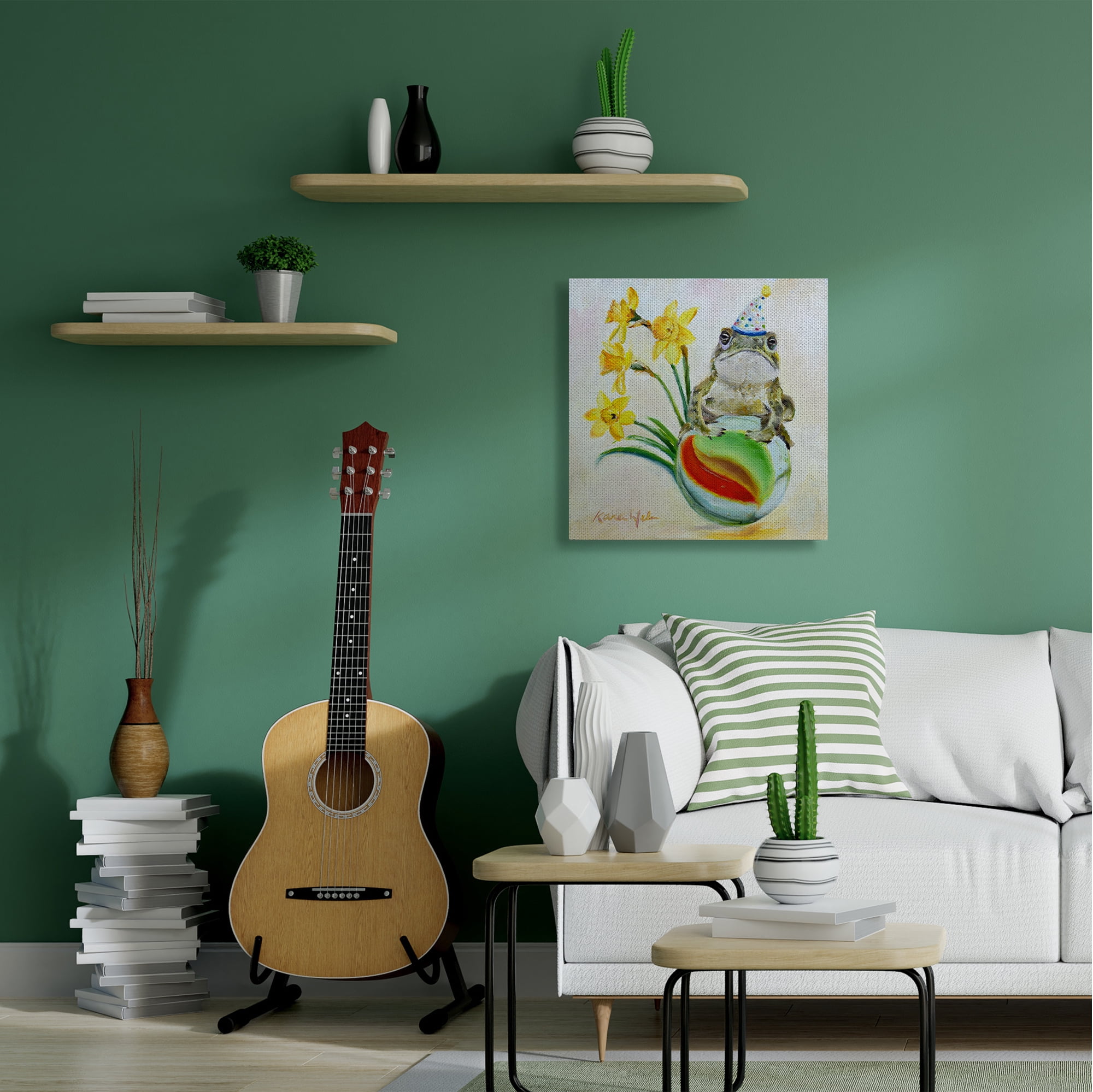 Stupell Industries Party Frog on Marble Yellow Daffodil Flowers Canvas Wall Art by Karen Weber Fine Art