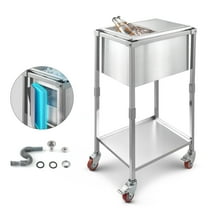 VEVOR Rolling Ice Chest Cooler Cart, 20"L x 14"W x 38"H Stainless Steel Cooling Bin on Wheels, 29.6 Quart Outdoor Stand Up Cooler Trolley with Shelf, for Patio Backyard Party Bar Cold Drinks