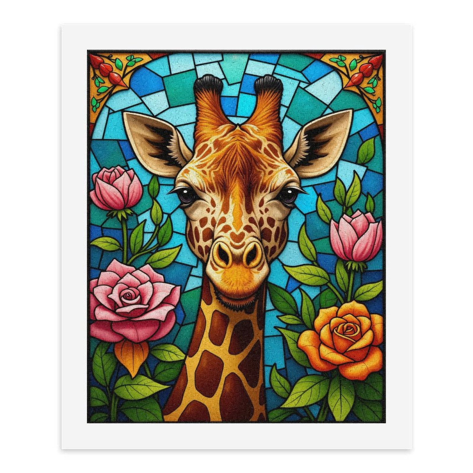 Paint By Numbers Kit for Adults Beginner - DIY Giraffe Stained Glass Roses Art Canvas Painting Kits for Adults, Frameless Paint By Number for Adults for Home Wall Decor 16x20 Inch