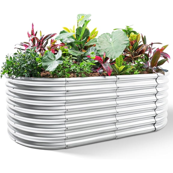 24“ Tall Galvanized Raised Garden Bed Kit, Galvanized Planter Garden Boxes Outdoor, Oval Large Metal Raised Garden Bed for Vegetables (Classic Silver, 4×2×2ft)
