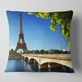 thumbnail image 2 of Designart Bridge to Paris Paris Eiffel TowerParis - Cityscape Throw Pillow - 16x16, 2 of 5