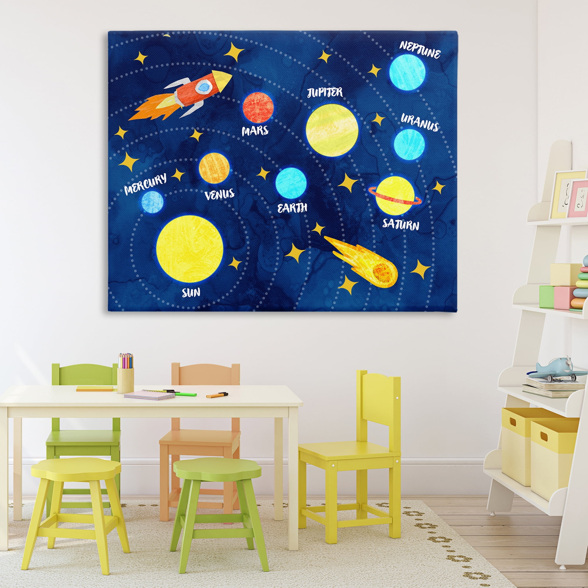 Rocket Across Solar System Canvas Wall Art, design by Daphne Polselli