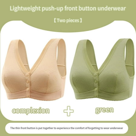 Ndbuld Christmas Gift Women s Plus Size Sexy Non-Magnetic Non-Steel Ring Gathering Bra  Button Front Opening Bra Thin Cups and Adjustable Sexy Lace Bra Lingerie Beige M-4XL XL