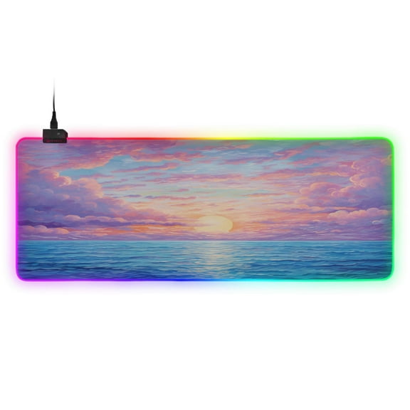 Large RGB Gaming Mouse Pad Led Glowing Mousepad Non-Slip Rubber Base 13 Light Modes 31.5x11.8 Sea with Sunrise