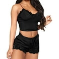 thumbnail image 3 of Vedolay Pajamas For Women Set Womens Pajama Sets Silk Satin Lace Trim Sleepwear 2 Piece Pjs Cami Top and Shorts Nightwear,Black M, 3 of 5