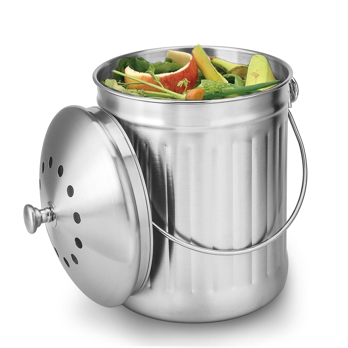 ENLOY Compost Bin, Stainless Steel Indoor Compost Bucket for Kitchen Countertop with Carrying Handle 1.3 Gallon Easy to Clean