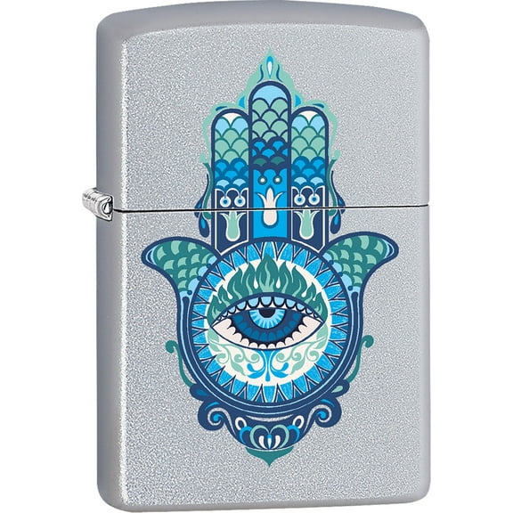 Zippo Lighter - Personalized Custom Message Engraved on Backside for Special Designs Windproof Lighter (Hamsa Hand Blues Z583)