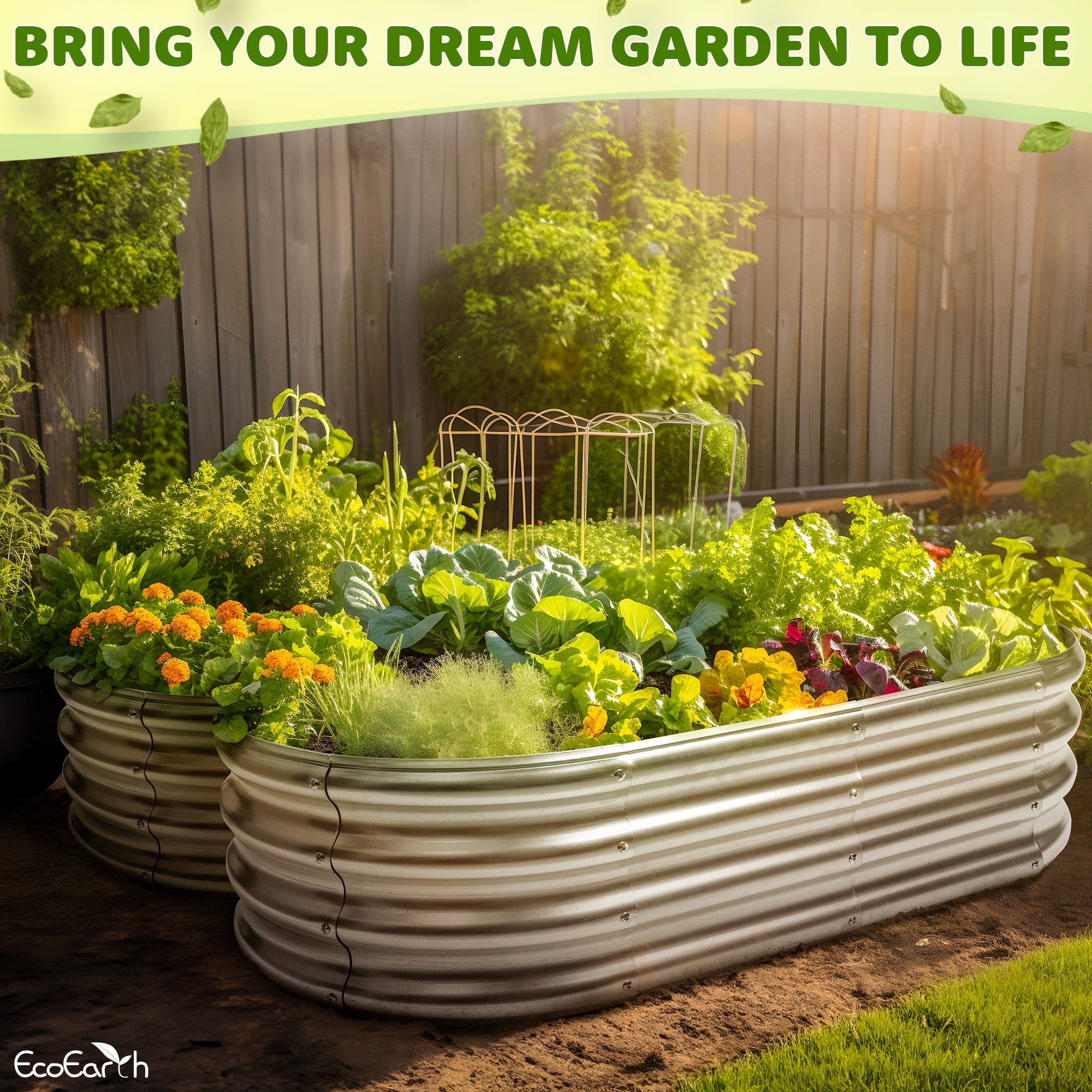 Galvanized Raised Garden Bed, Heavy-Duty Steel Planter Gardening Box W/ Open Base Design for Vegetables & Flowers by EcoEarth
