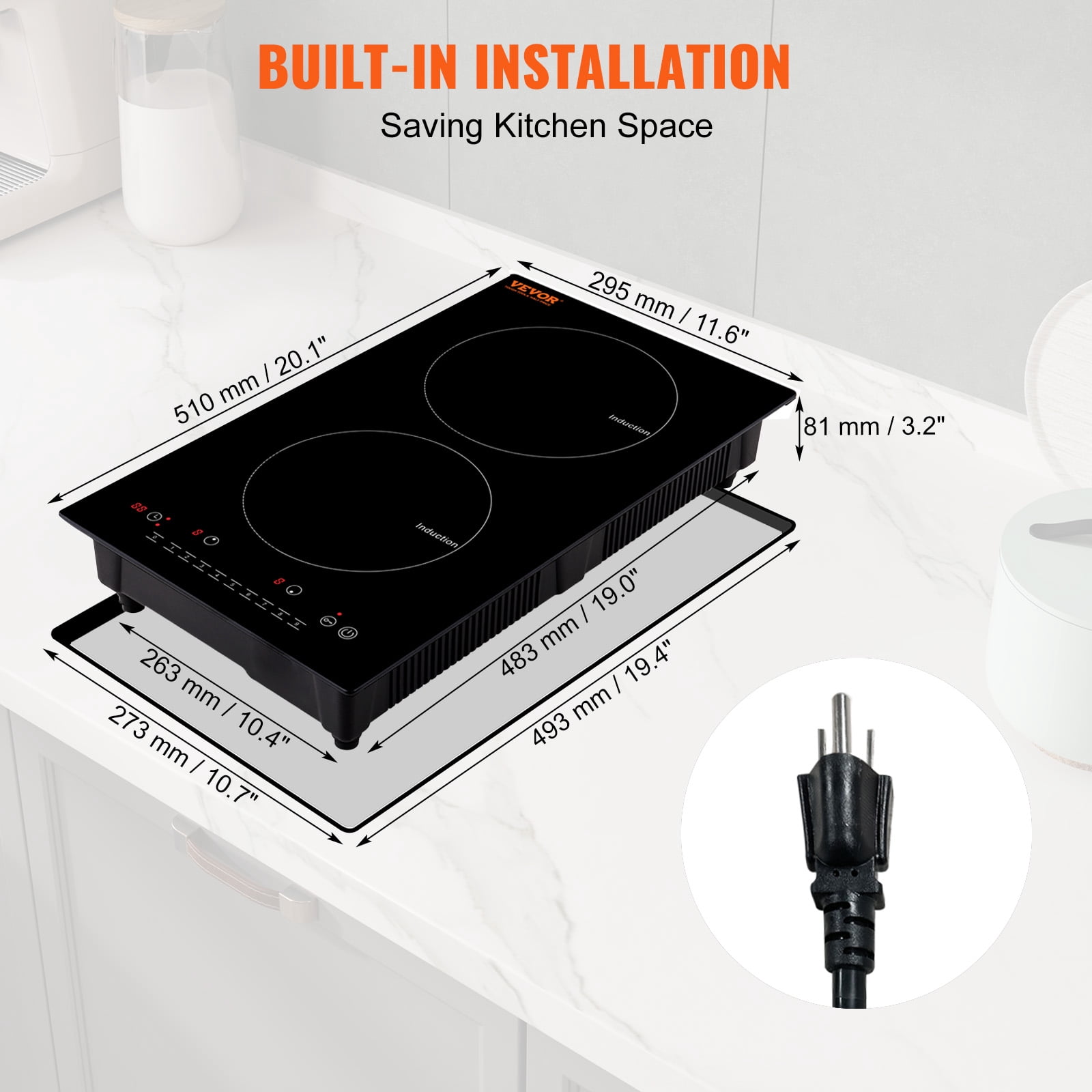 SKYSHALO 12" Electric Cooktop, 1800W 2 Burners Ceramic Glass Stove Top Touch Control Built-in Magnetic Cooktop w/ 9 Heating Level Child Lock & Over-Temperature Protection
