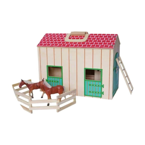 kusrkot Barn Play Set with Toy Horses Wooden Stable Farm Playset for Kids Boys Girls