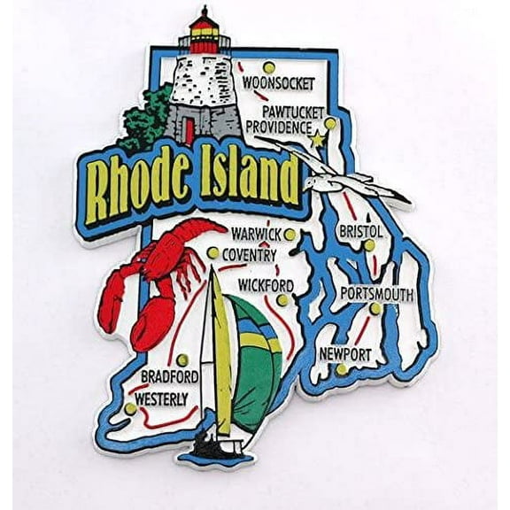 Rhode Island State Map and Landmarks Collage Fridge Collectible Souvenir Magnet FMC