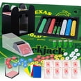 thumbnail image 1 of Casino Table Game Set,Blackjack/Texas Hold'em/Poker Set with Card Shoe,Discard Tray, Automatic Shuffler,Chip Rake,360Chips,8 Deck Playing Card ,Doubl, 1 of 7