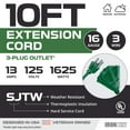 thumbnail image 2 of Iron Forge Cable 10ft Green Outdoor Extension Cord with 3 Outlets - 16/3 SJTW 10ft Extension Cord 3 Prong, 13 Amp All-Weather Heavy Duty Power Cable, 2 of 8
