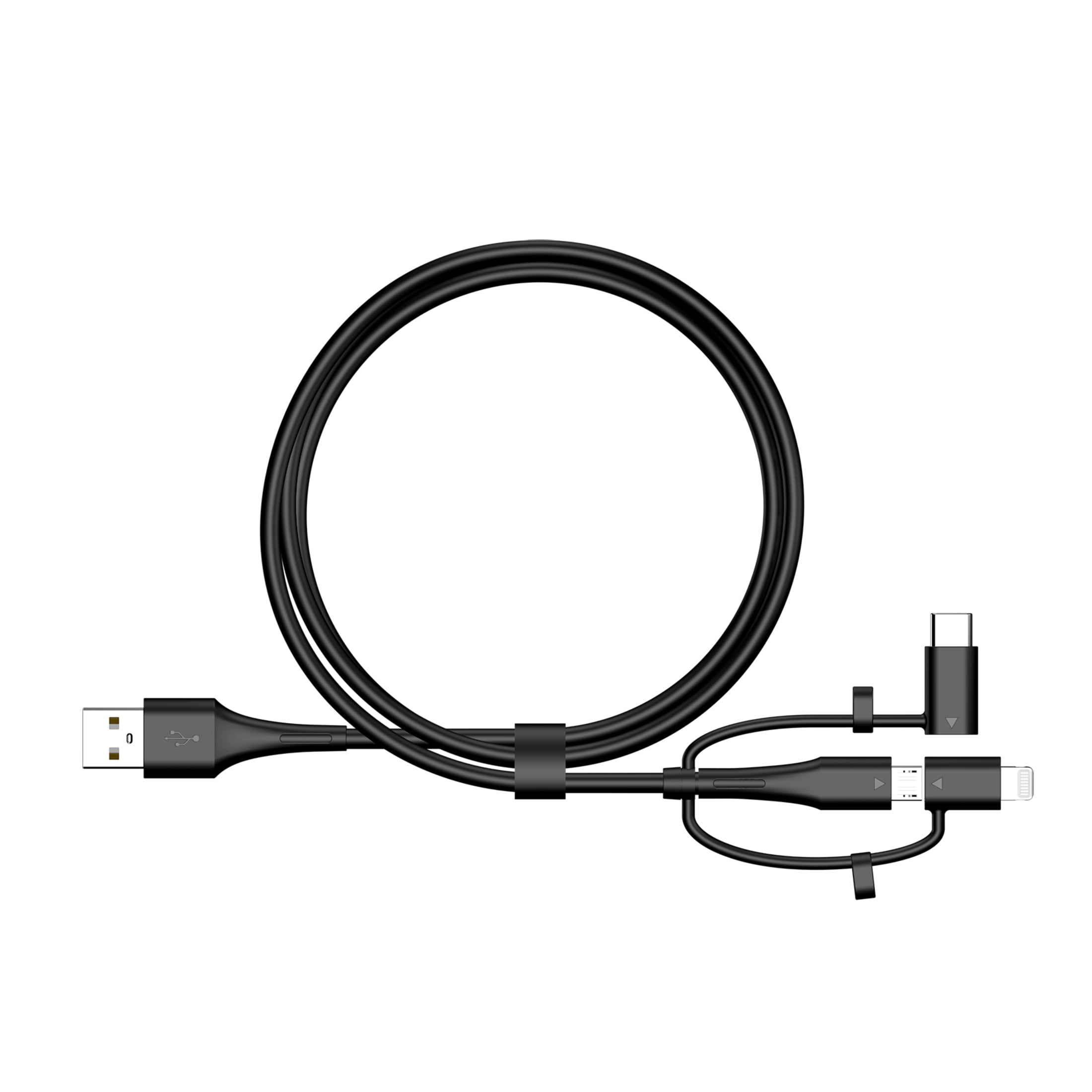 3 feet 3 in 1, USB Type-a to C, Lightning, Micro Charging Cable for iPhone iPad Smartphone, Black