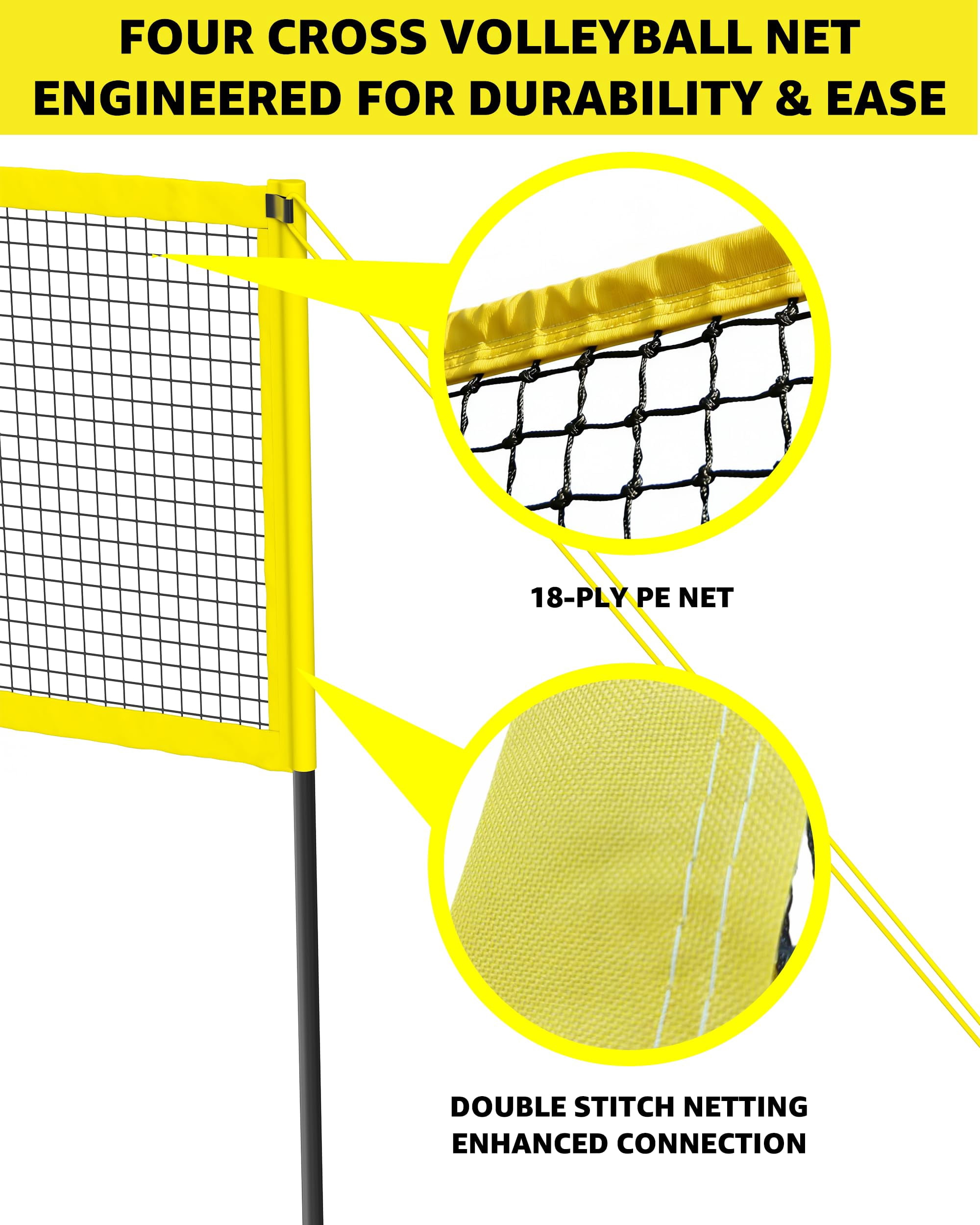 4 Square Volleyball Game Set - 4 Way Cross Net For Backyard & Beach  Portable Outdoor Badminton Combo 4 Person Four With Carrying Bag