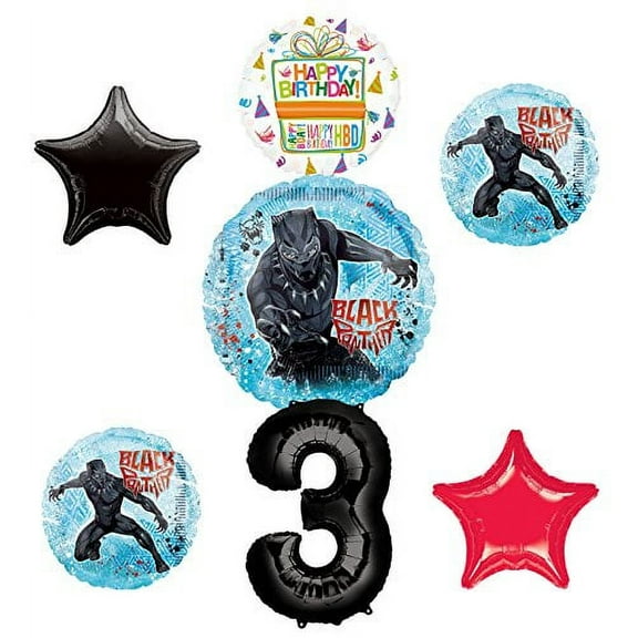 Black Panther Party Supplies 3nd Birthday Balloon Bouquet Decorations