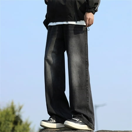 MHFRRA Men Jeans Men s Relaxed Straight Fit Jeans Comfortable Stretch Denim Pants Casual Loose Fit Trousers for Daily Wear Design Size M