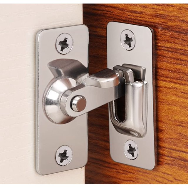 Cerradura de puerta de acero inoxidable en ángulo recto de 90 grados, utilizada para vallas de madera, puertas y ventanas, puertas correderas (plata) TUNC Sencillez