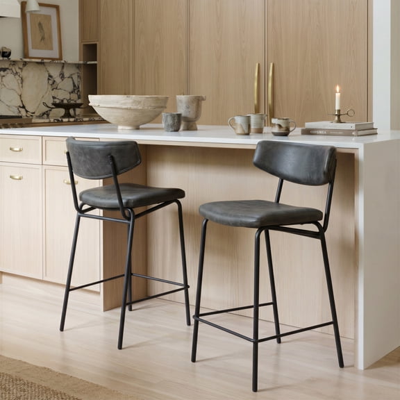 Charon Counter Stool Vintage Black Counter Stool, Modern Style, Plush and durable faux leather fabric, Steel, Indoor Bar
