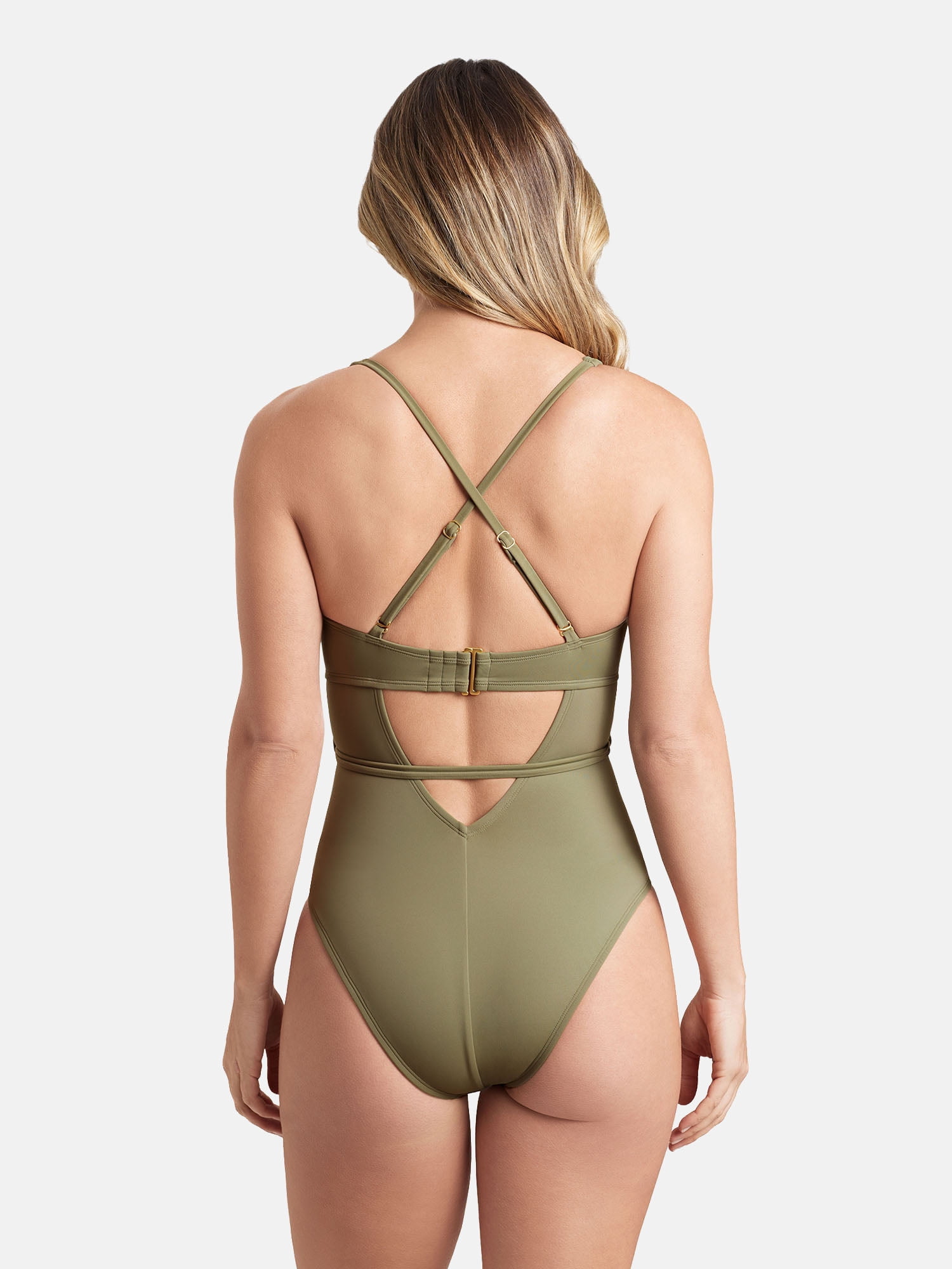 Sofia by Sofia Vergara Women's and Women's Plus Plunge 1PC with belt strap One Piece Swimsuit