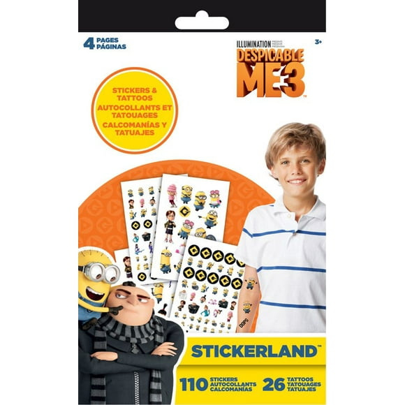 Autocollant + Tapis d'Autocollants Tatouage - Despicable Me - 4 pages Nouveau tt3312